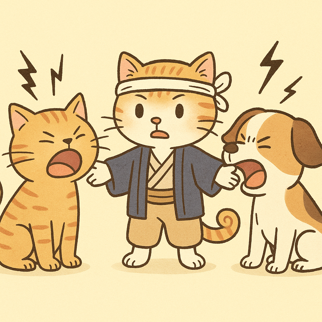 猫と犬を仲裁する